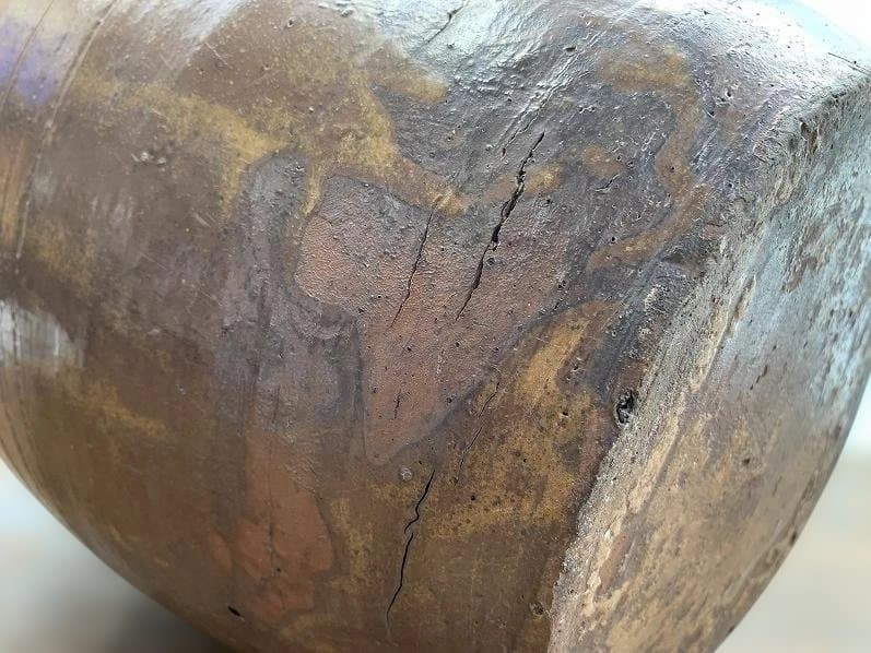 釉薬の美しい水瓶 古い唐津の焼き甕 古民具 和庭園 高さ38cm