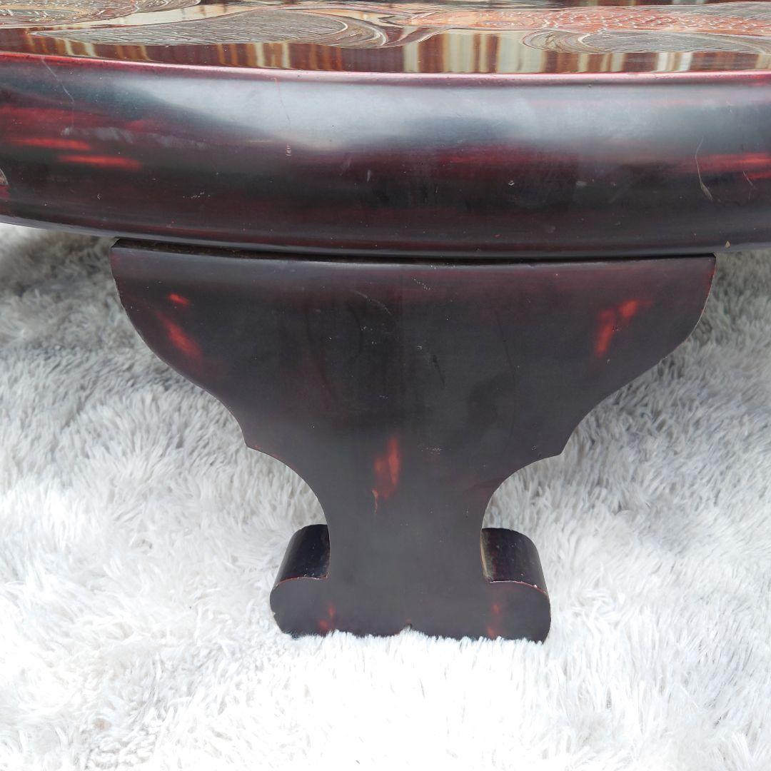 送料込 卓 鯉 木彫り アンティーク家具 直径120cm