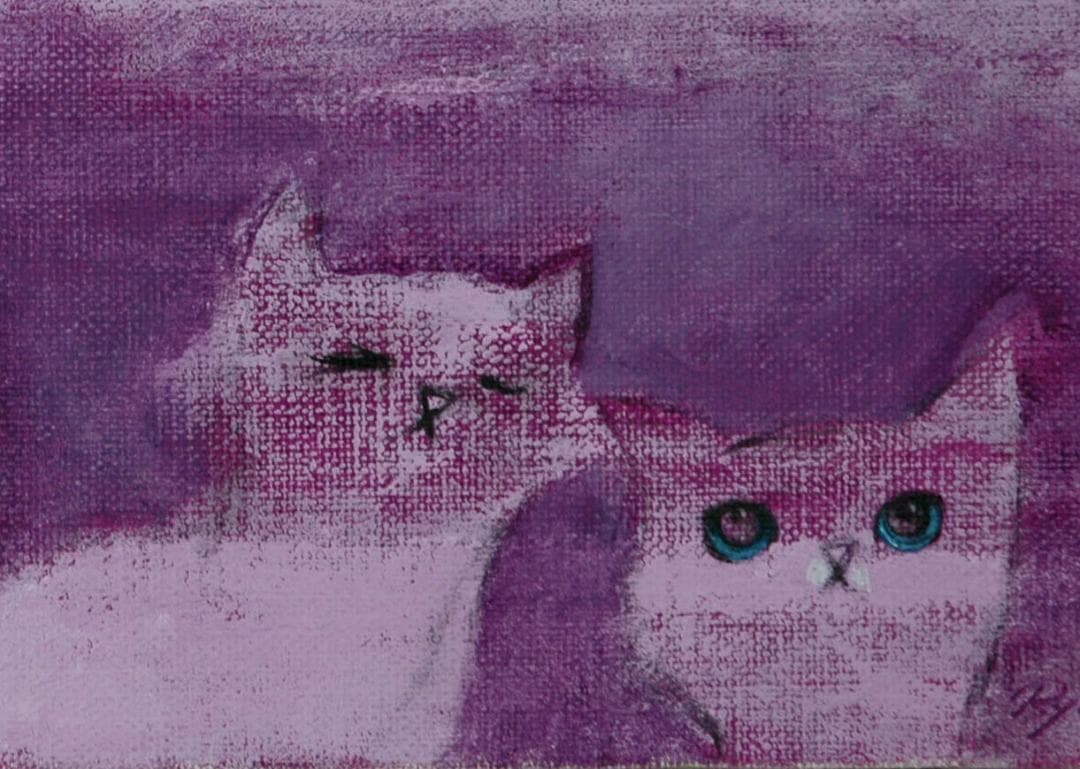 油絵 菅家令子 絵 絵画 インテリア 額付(銀) F4-050920 可愛い子猫