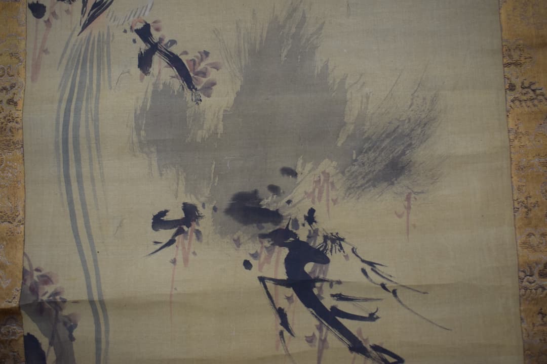 真作】谷文晁/写山楼/老松寿帯鳥図/尾長鳥図/掛軸