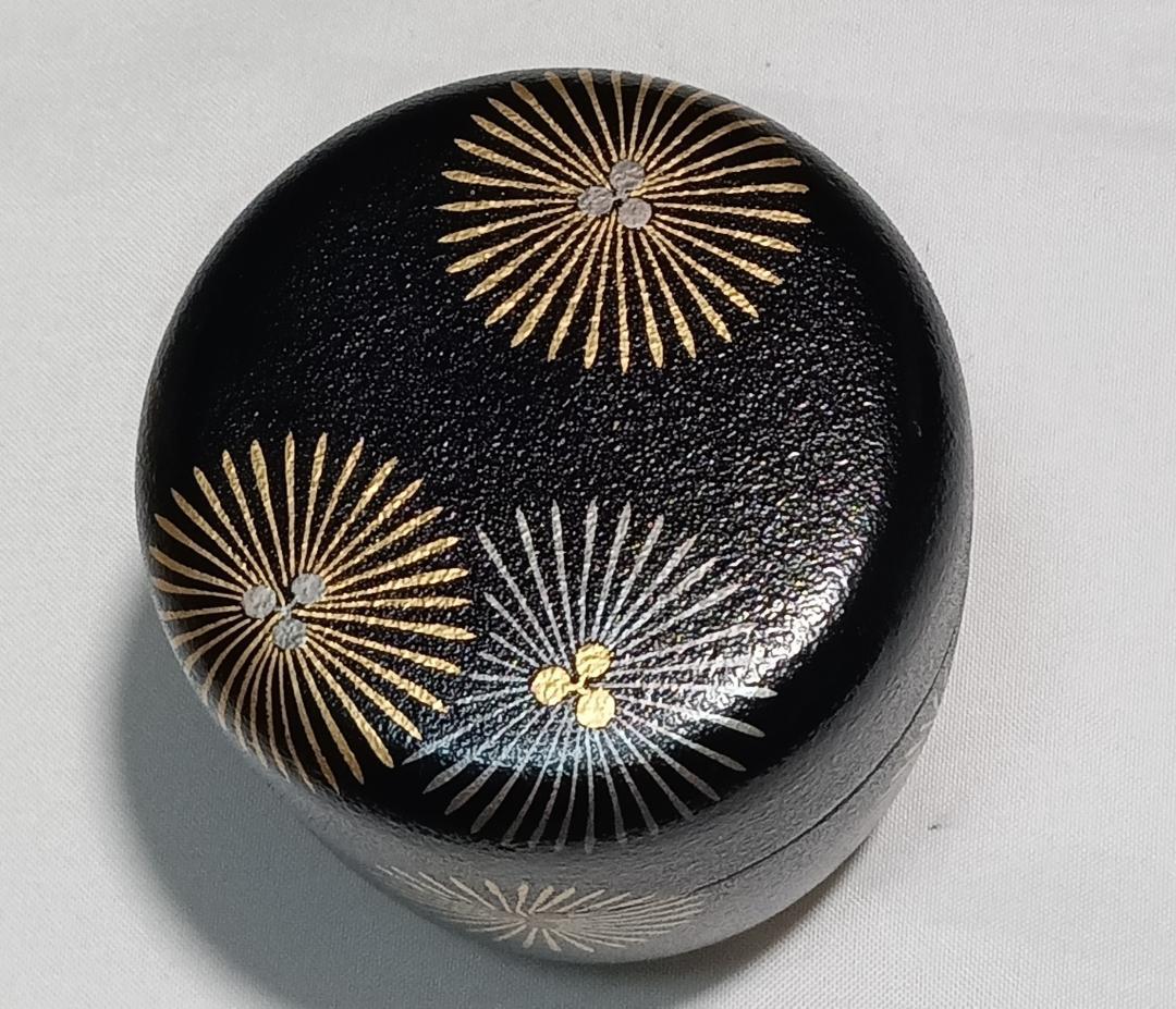 茶道具 加賀山中塗蒔絵師 筑城筑良作 叩塗唐松蒔絵中棗 超美