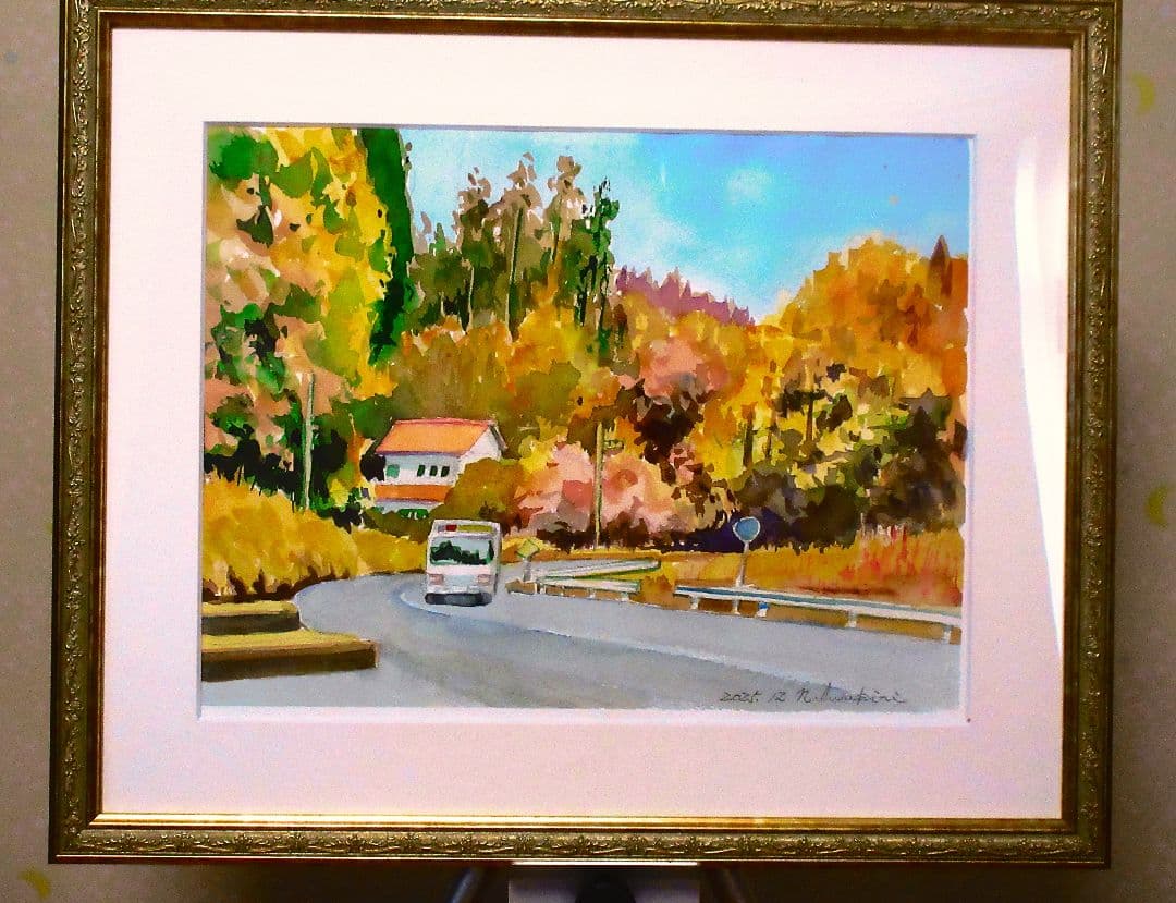 秋の風景 水彩画 フレーム付き F6サイズ 原画