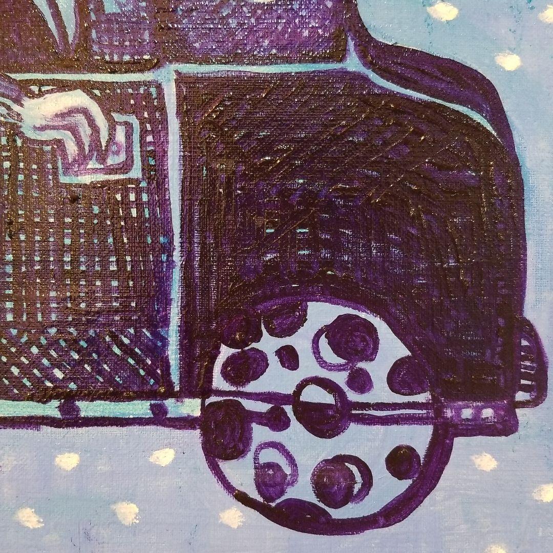 油絵 専用 さっそうと車に乗り込む鳥