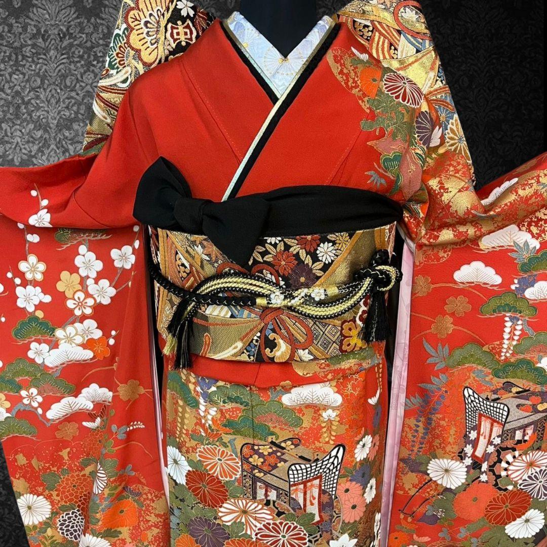 振袖フルセット(7点)・成人式・古典柄・金彩加工・胴裏正絹・高級