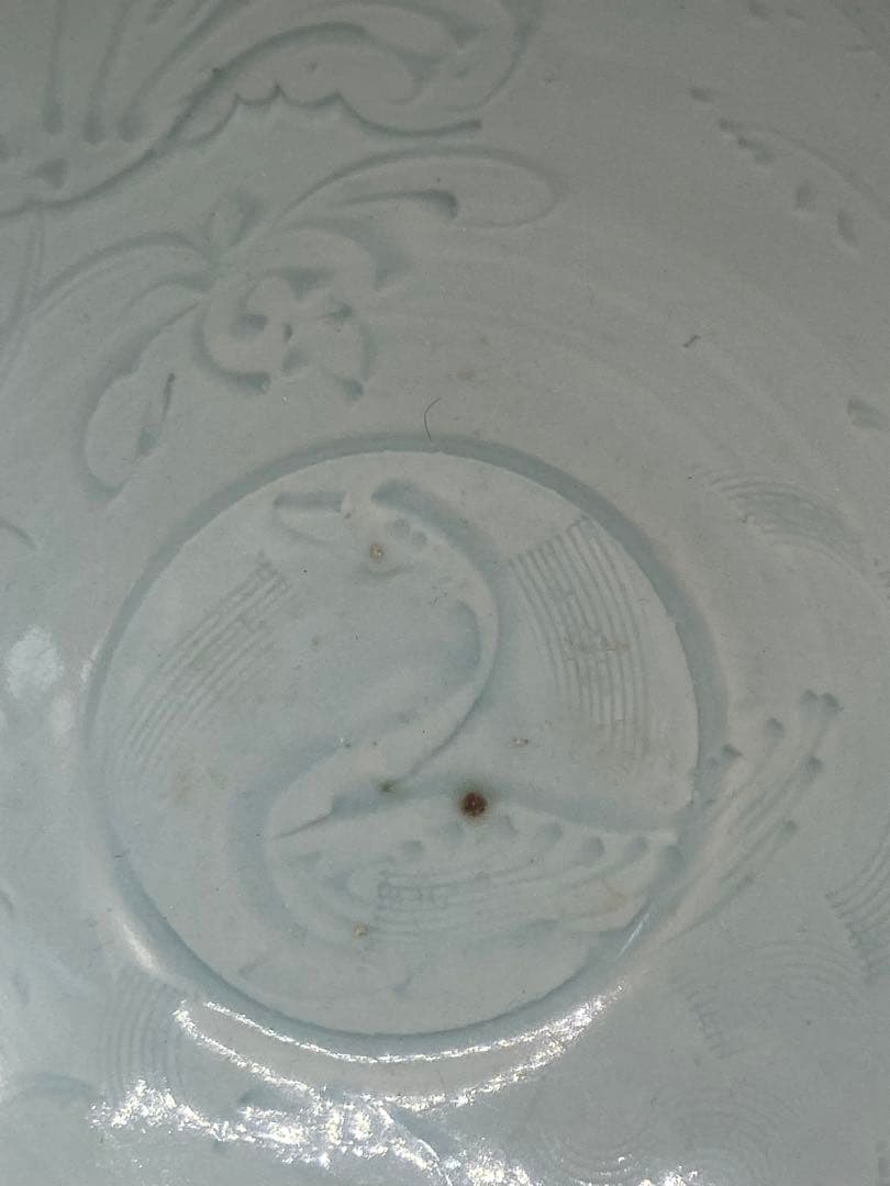 中国 青白磁畫花蓮池鴨紋碗 湖田窯 木箱入 送料込み