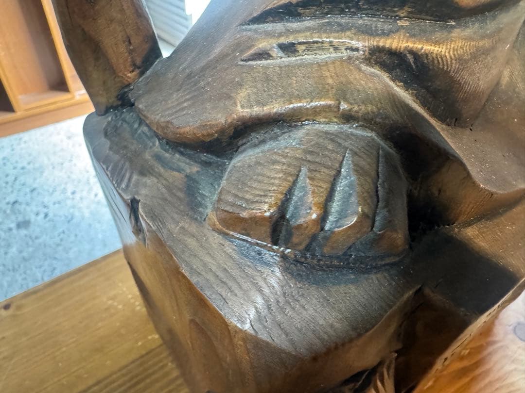 特大 木彫 寿老人 七福神 無垢材 一刀彫 置物 90cm