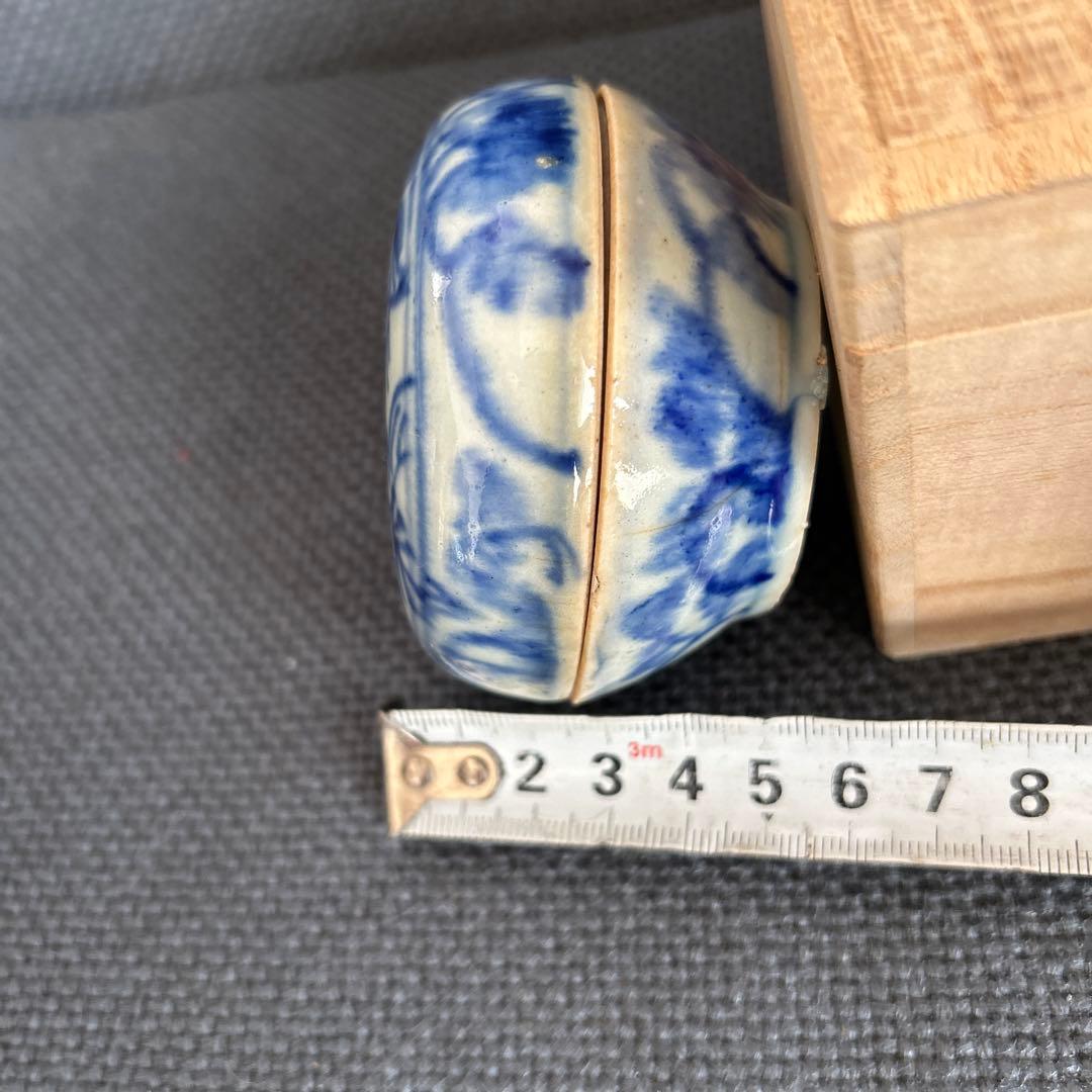 中国骨董【清の時代染付青花喜字香合印泥合】旅行した時に香港中芸