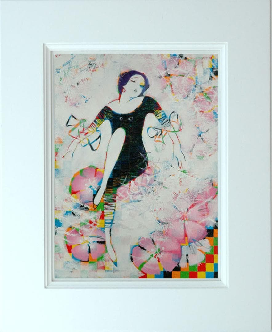 油絵 菅家令子 絵 絵画インテリア額付(青緑＋金色の枠)uF6-010211女性