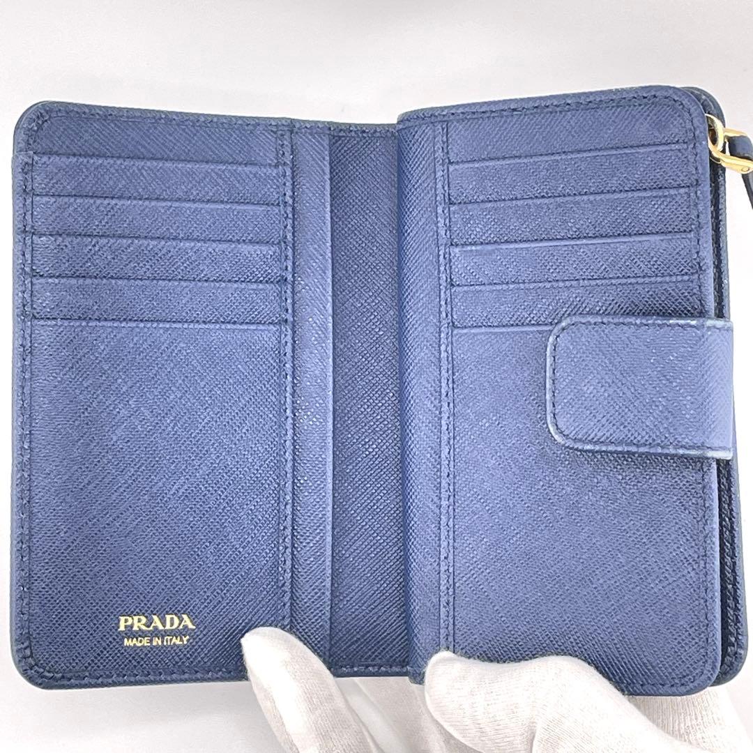 プラダ PRADA サフィアーノ メタル 二つ折り財布 1ML225 ネイビー