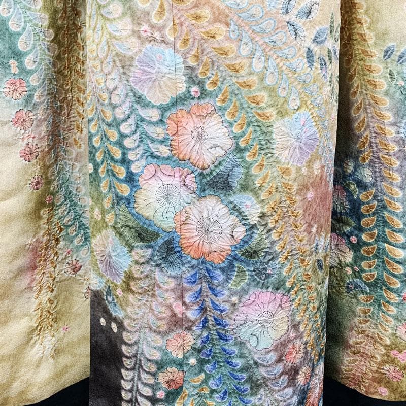 507z27☆泰常 振袖 金通し 辻が花絞り染 作家物 薄黄☆美品 成人式結婚