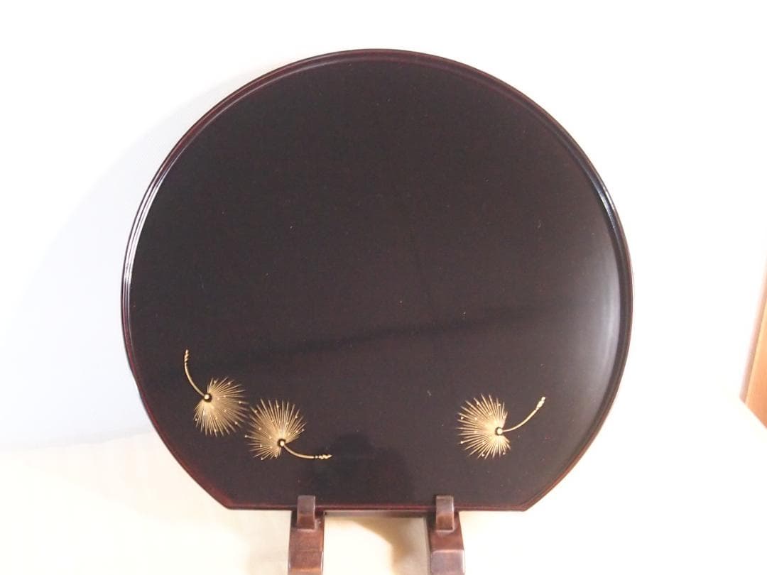 未使用】輪島塗 飛花沈金 溜塗 半月卓上膳 5客 懐石膳/会席膳/お