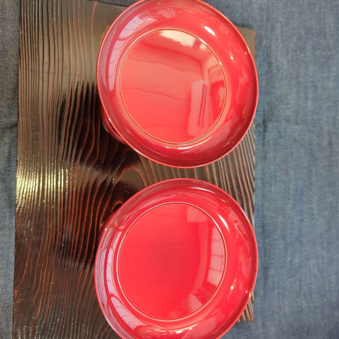 玉虫塗 供物 お祝い赤い漆器の皿型2個セット 超美品
