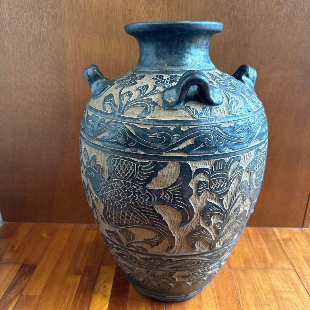 壺屋焼　故【島袋常明】エジプト紋大壺　やちむん