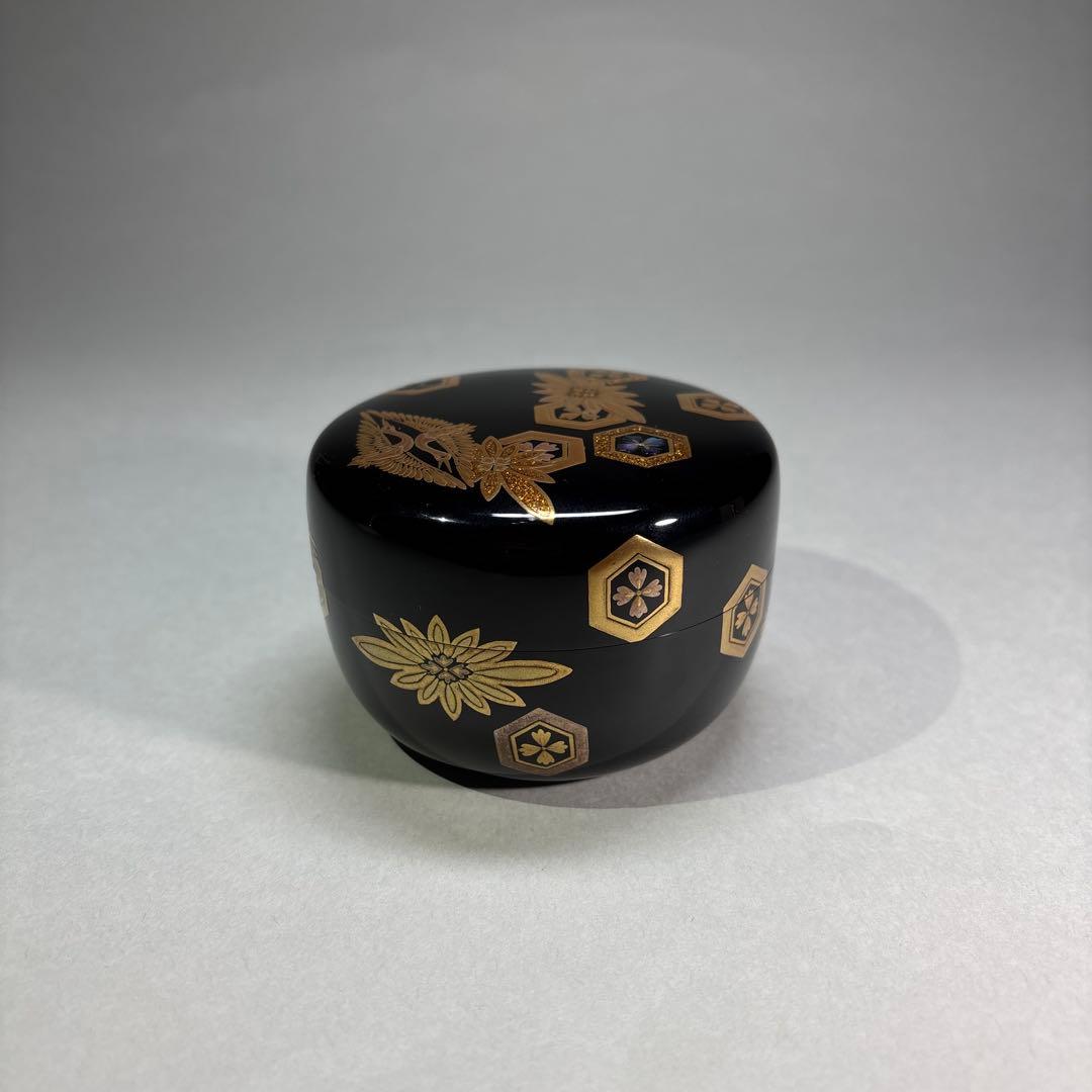 中棗 竹蒔絵 山下泰園作 茶道具 山下泰園 作 葦蒔絵中 中棗 竹蒔絵