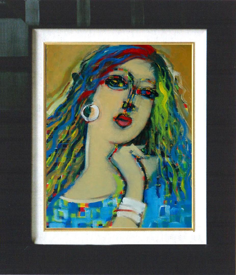 油絵 菅家令子 絵 絵画 インテリア 額付(白) F6-080212 人物 女性