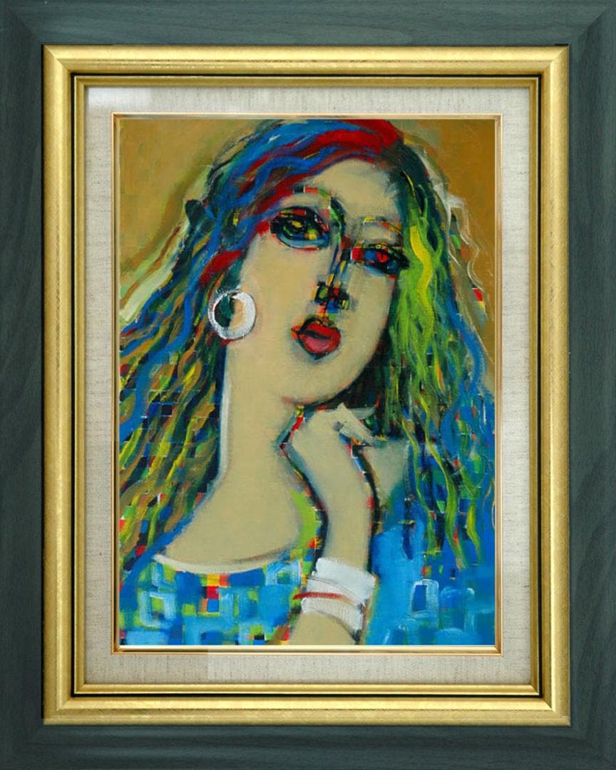 油絵 菅家令子 絵 絵画 インテリア 額付(白) F6-080212 人物 女性