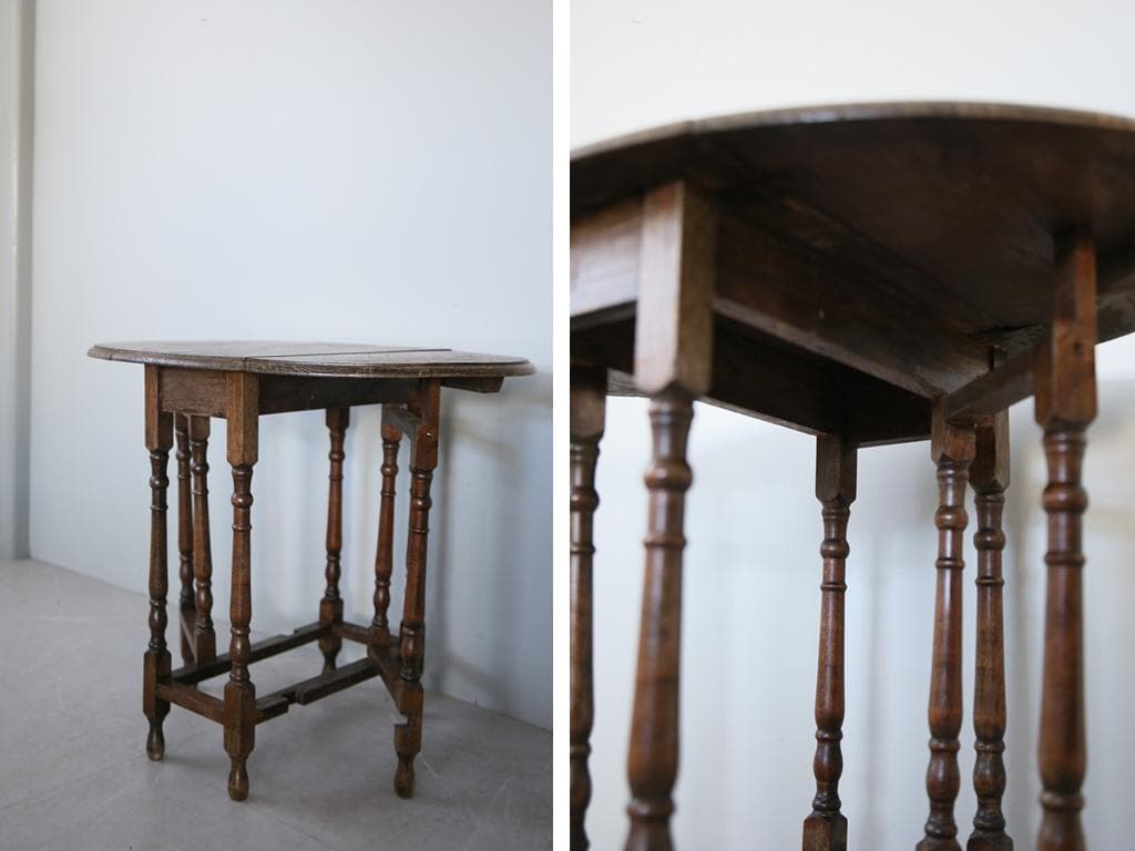 英国アンティーク木製ゲートレッグテーブル/ダイニング机バタフライ(92-119)