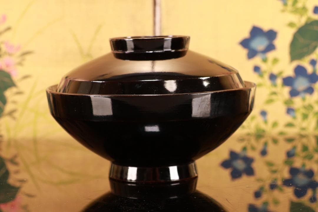 時代輪島塗　目出た図金蒔絵　吸物椀　五客　木製　霊芝　草花 BJ047