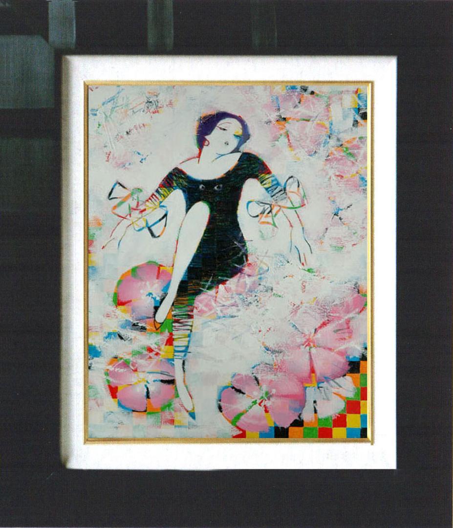 油絵 菅家令子 絵 絵画インテリア 額付(白) uF6-010211 人物 女性