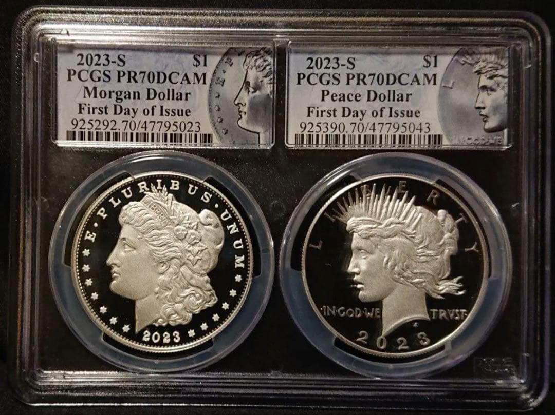 初日鑑定】モルガンダラー ピースダラー 2枚セット PCGS PR70 銀貨