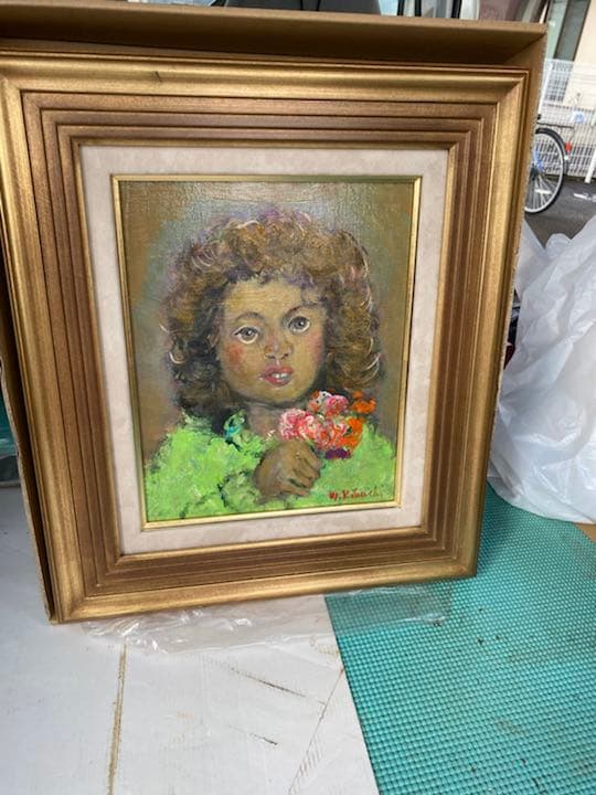 油彩画 「ブーケを持つ少女」F3原画 美品 菊地正則 パリ