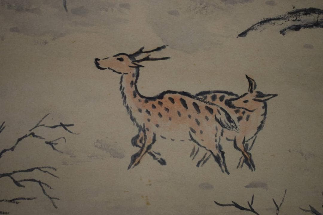 真作/矢野鉄山/晴雪鹿鳴/大幅/桐共箱付/布袋屋掛軸HH-469