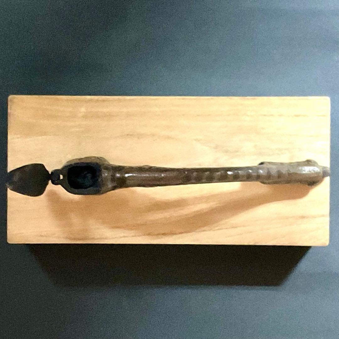 青銅文鎮　矢立　墨壺　旅文具　書道　手提　「瑞龍」　高藤鎮夫作