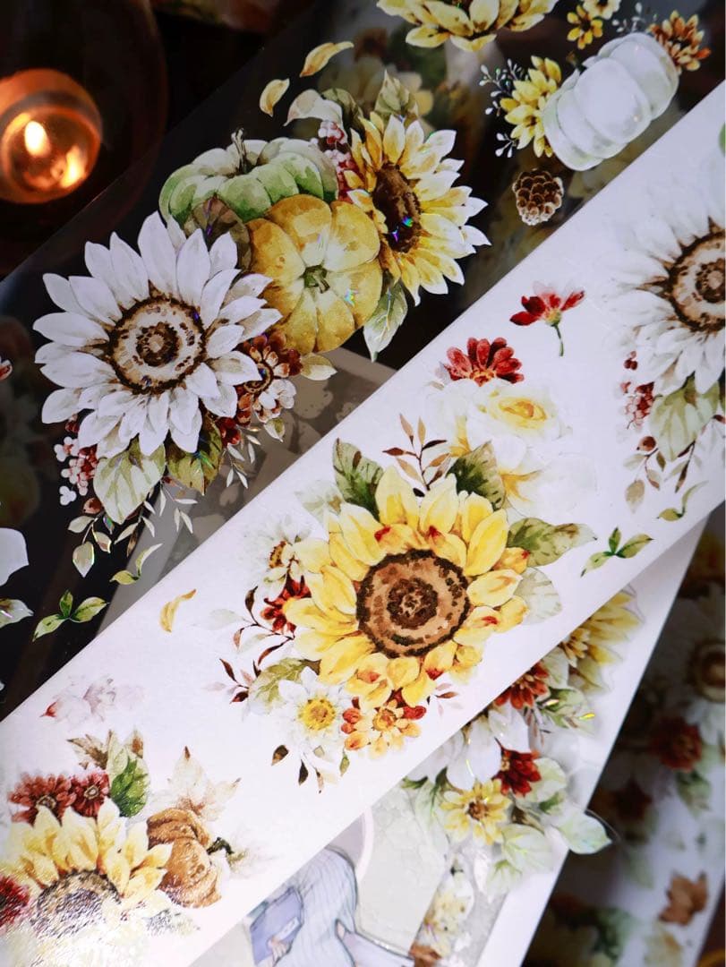 8224】海外 マステ 5m巻売り 貝殻光マスキングテープ 向日葵 お花