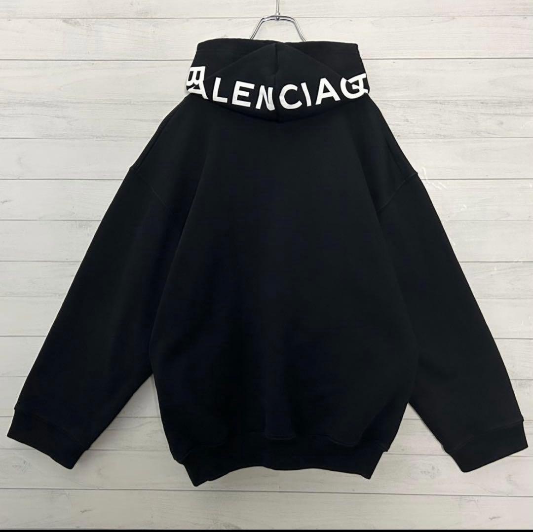 【極美品・人気】バレンシアガ フードロゴ プルオーバー パーカー ブラック 黒