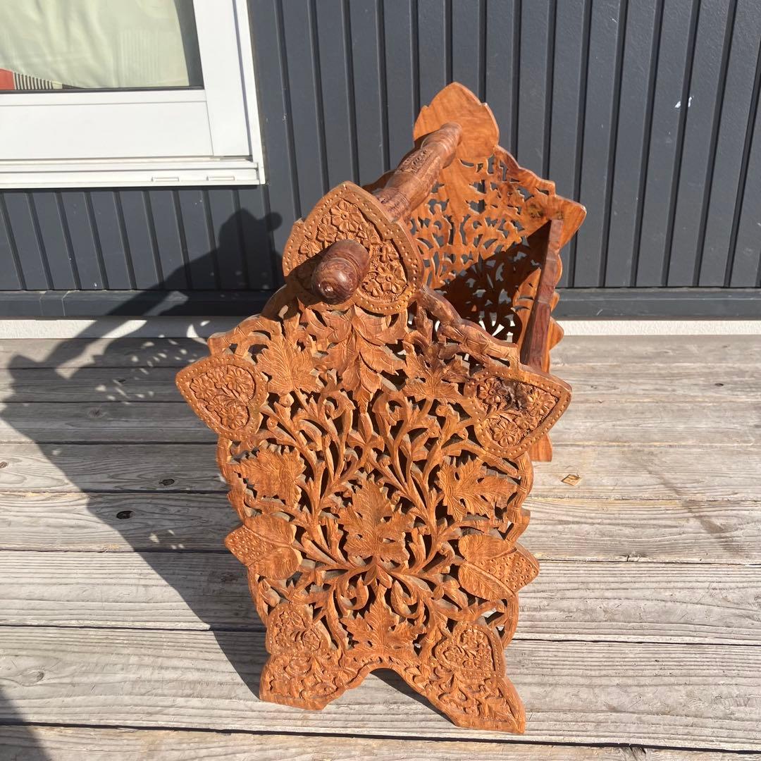 アンティーク 象嵌細工 彫刻 木製マガジンラック レトロ ビンテージヴィンテージ