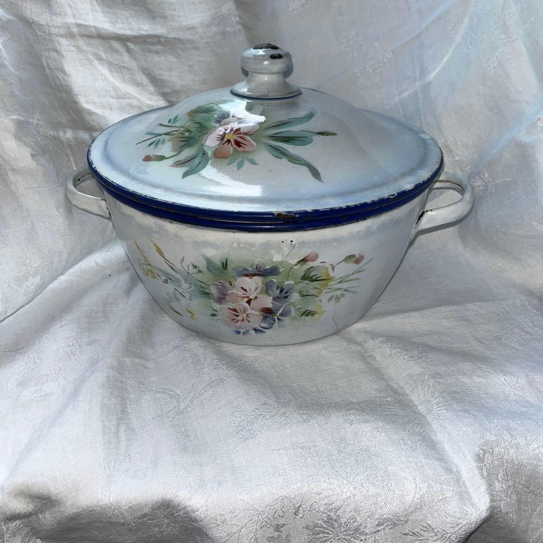 フランスアンティーク JAPY スミレとスズランホーロースーピエール