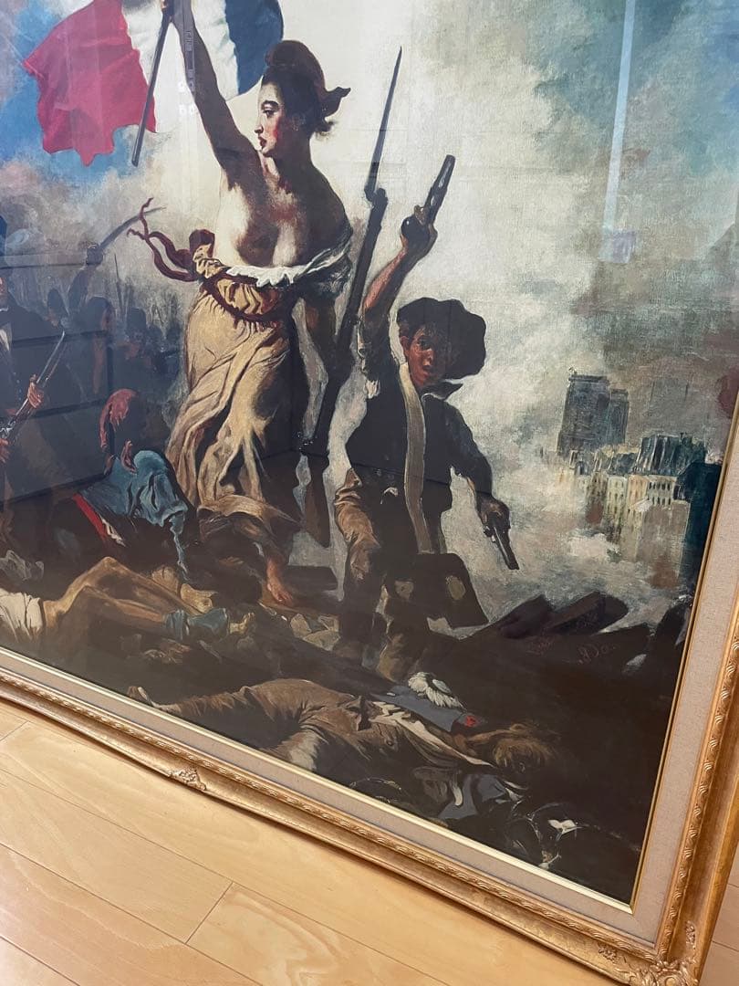 民衆を導く自由の女神ドラクロワ 額縁付レプリカ絵画 大型アート131×105cm