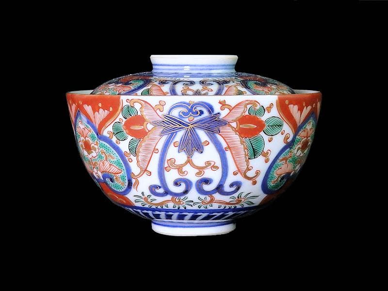 大聖寺伊万里 金襴手 花の図 大振蓋茶碗 E36AS-CPc