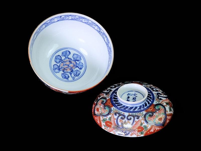 大聖寺伊万里 金襴手 花の図 大振蓋茶碗 E36AS-CPc