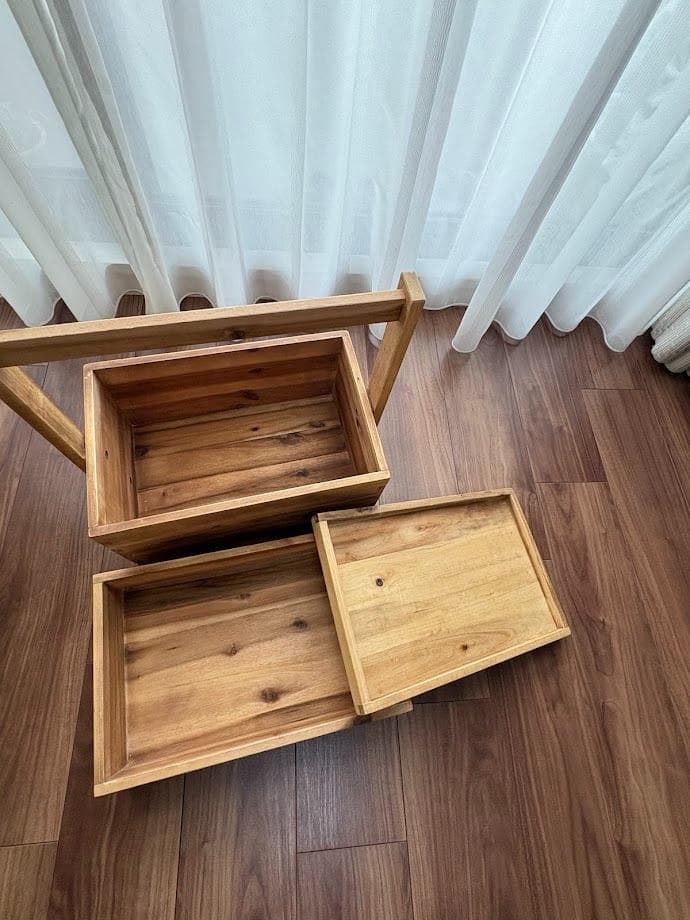 収納ケース 木製 収納ボックス おかもち ウッドボックス 2段 木箱 フタ付き