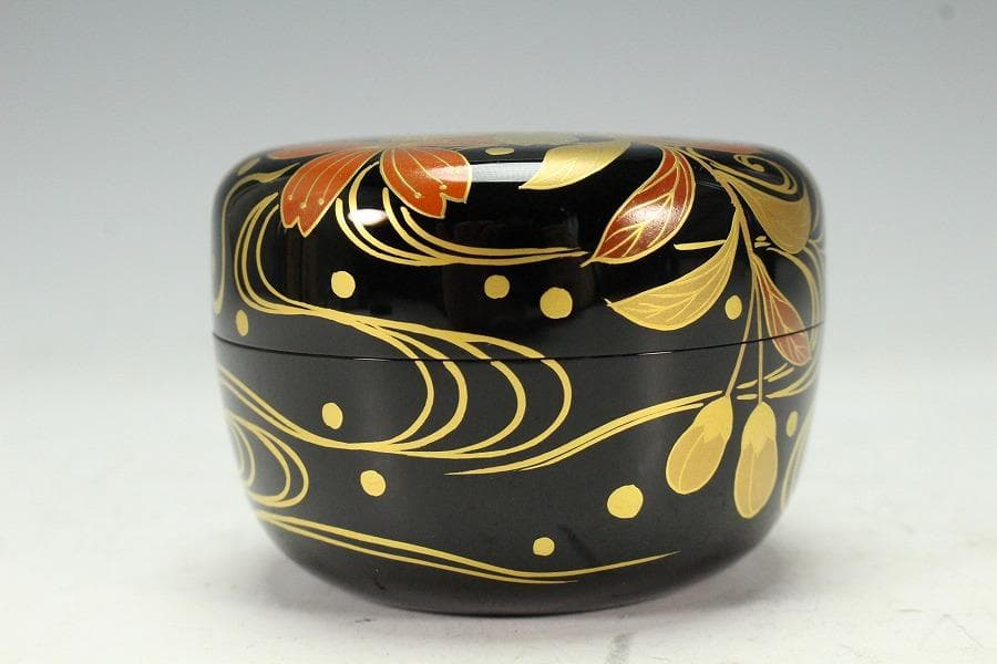 茶道具 花筏蒔絵 乾漆大棗 塗師 奥津一心斎作 共箱 美品(K-LC711