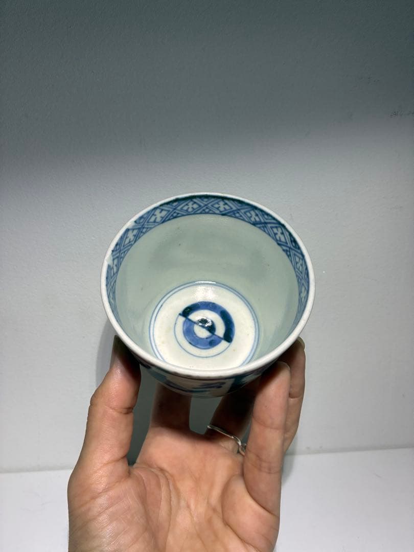 古伊万里 蕎麦猪口 異国人 帆船 ラッタン 南蛮人 アンティーク 骨董2個