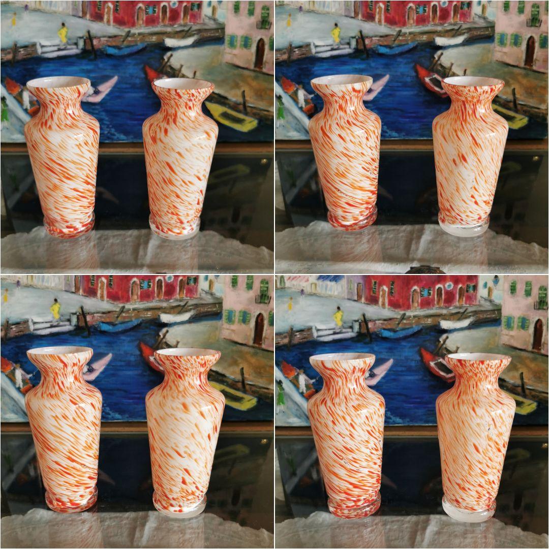アンティーク ヴェネチアンガラス ブラッドオレンジ＆ホワイト 工房物