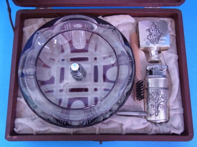 未使用品 和ガラス 切子 煙草セット 三越 戦前 デットストック 昭和