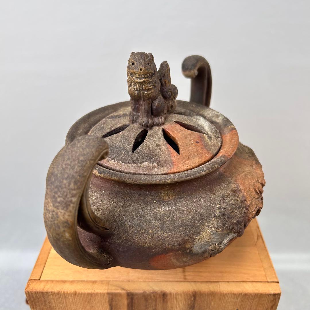 A057時代物 藤原陶斎 造 備前焼 龍鶏細工 香炉 茶道具 古美術品