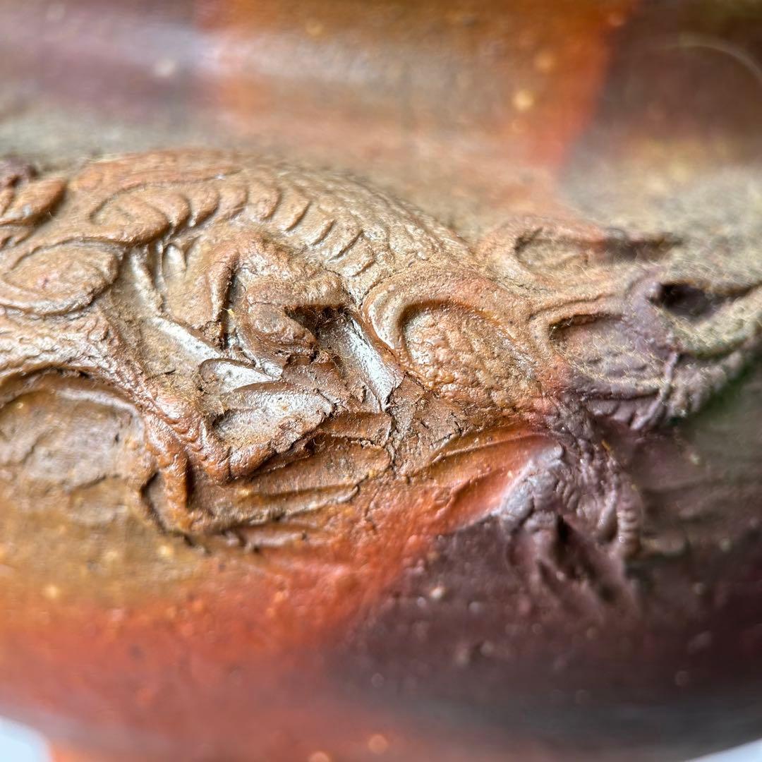 A057時代物 藤原陶斎 造 備前焼 龍鶏細工 香炉 茶道具 古美術品