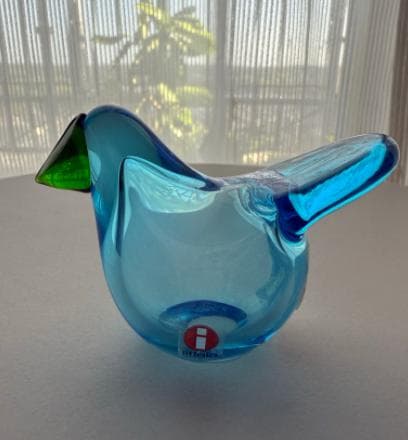 ガラス製 鳥のオブジェ 青と緑 鳥 置物