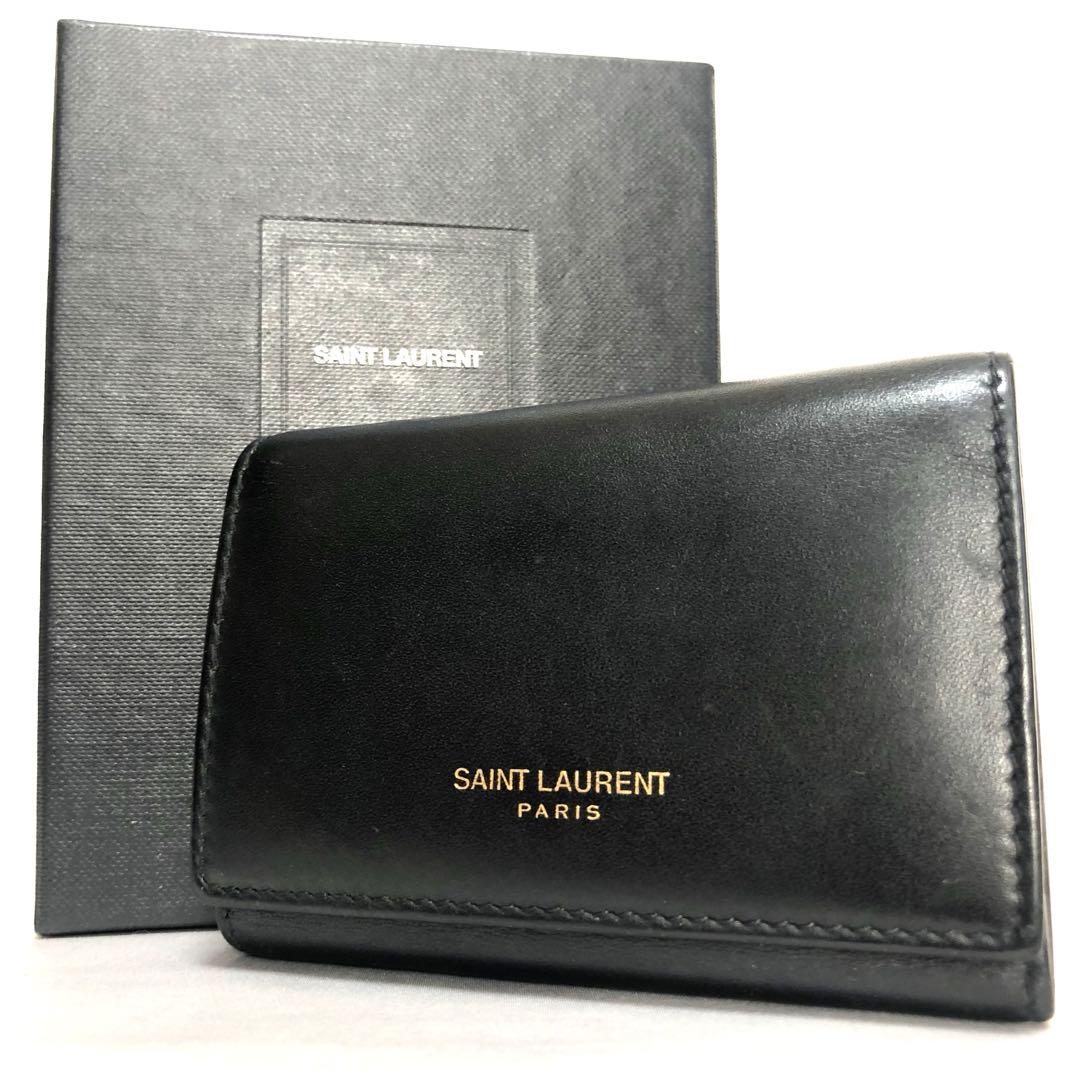 極美品 サンローランパリ キーケース ロゴ 6連 レザー 黒 ゴールド