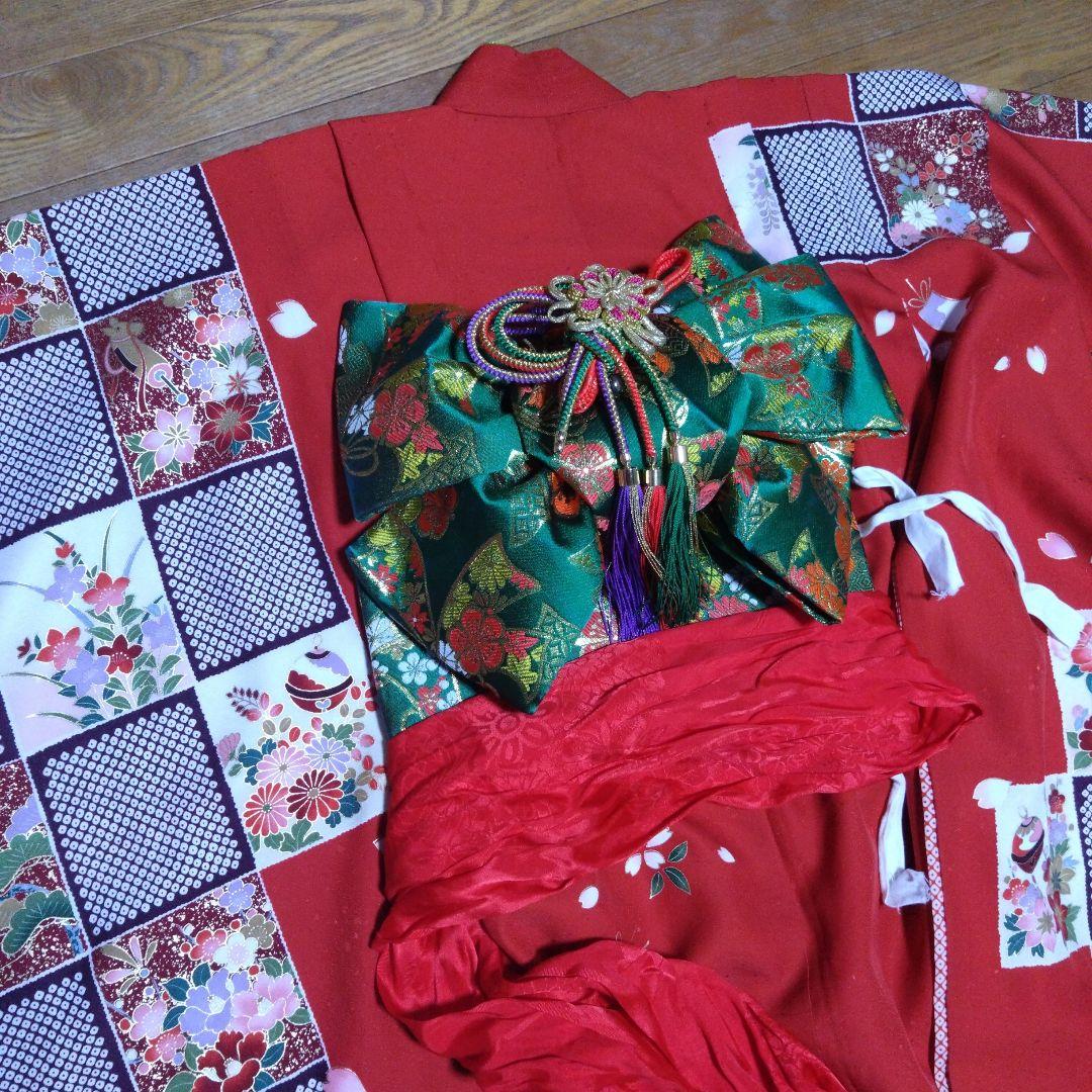 選べる色★七歳★上品★鹿の子と花の格子柄★着物セット