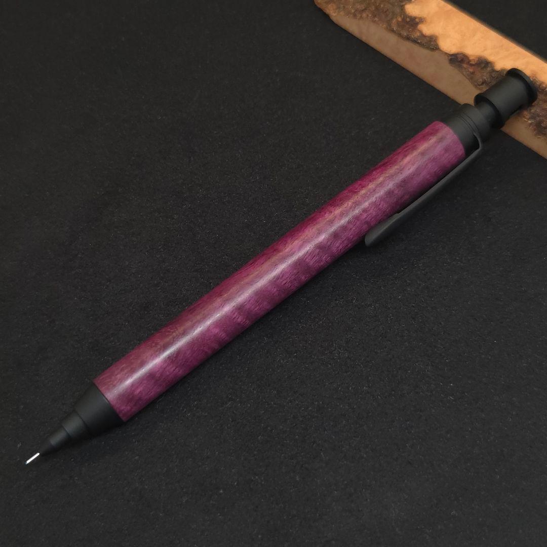 No.03ハンドメイド製図用シャープペンMDS1木軸パープルハート縮み杢