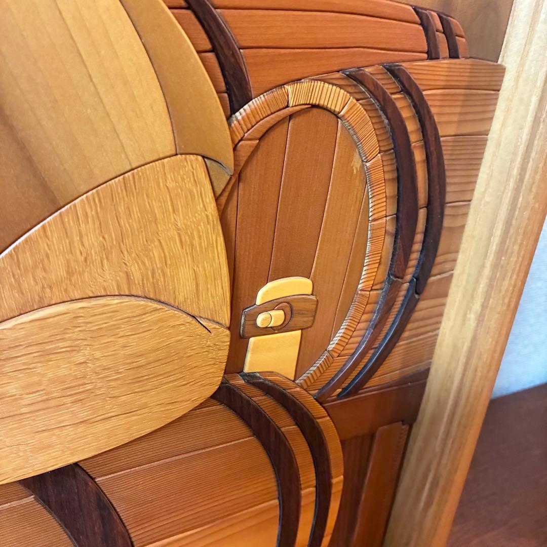 美品 【あさのたかを】木製 組木絵 タイルアート 大型木版画 くま ワインセラー