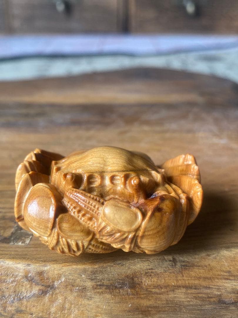 極上の木彫】かに☆招財開運☆鎮宅辟邪☆木☆工芸品☆木彫☆木製 彫刻