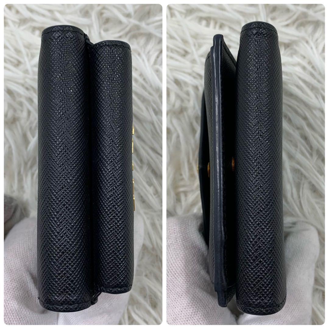 【✨極美品✨】プラダ 三つ折り財布 サフィアーノレザー ブラック 付属品完備