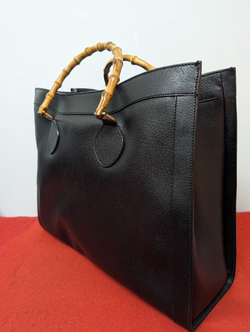 美品 極希少！Gucci バンブー 大型レザーハンドバッグ トートバッグブラック