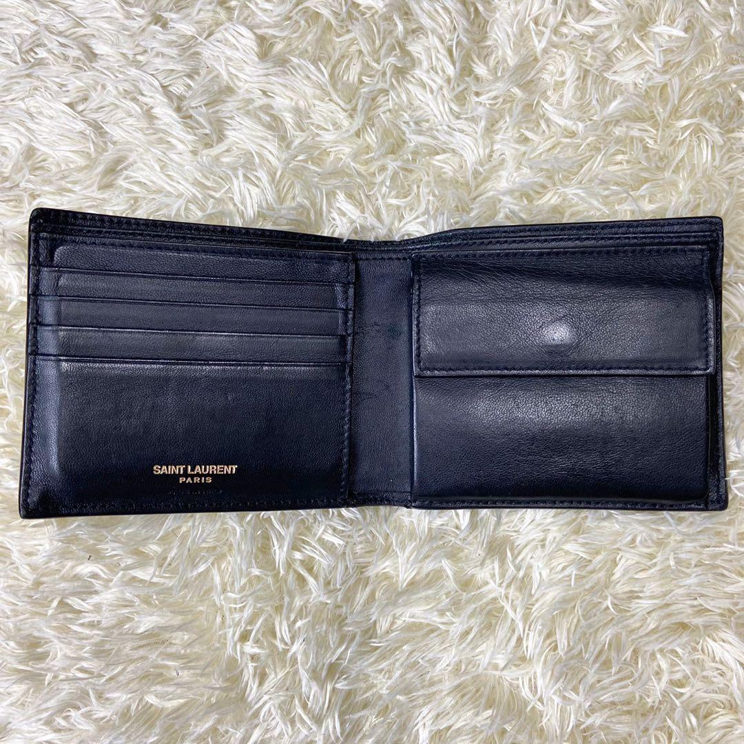 希少】サンローランパリ 折り財布 クロコ型押し カサンドラ YSL レザー